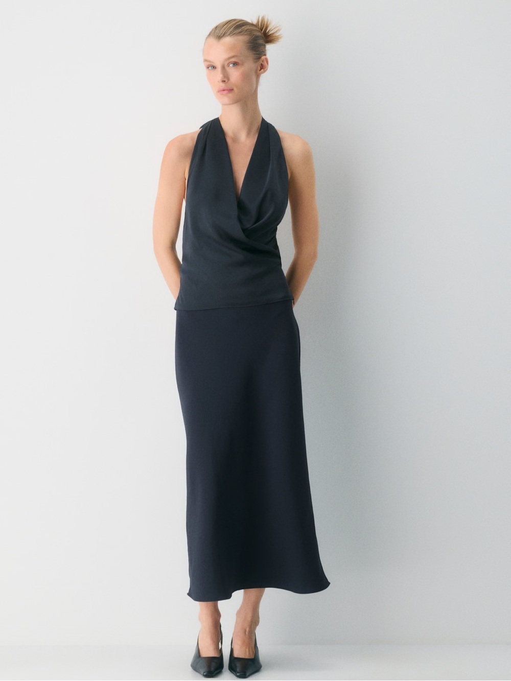Aritzia Martini Satin Cowl Neck Halter Top